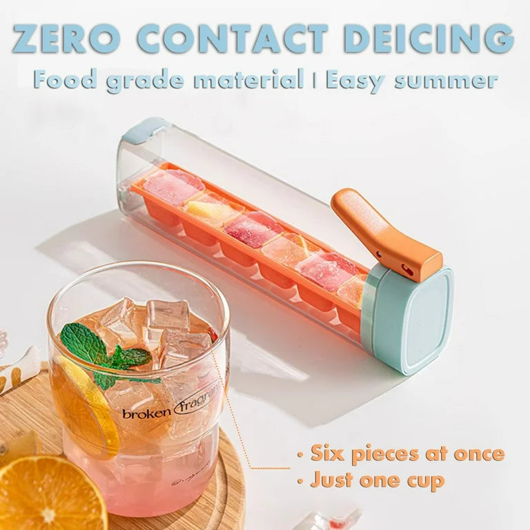 Ice Cube Mold and Trays Food-grade Ice Tray with Lid One Handed Deicing Pressing Ice Lattice Mold Spillproof Ice Cube Tray Maker